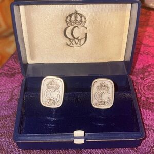 925 King Carl XVI Gustaf of Sweden Elegant Silver Cufflinks